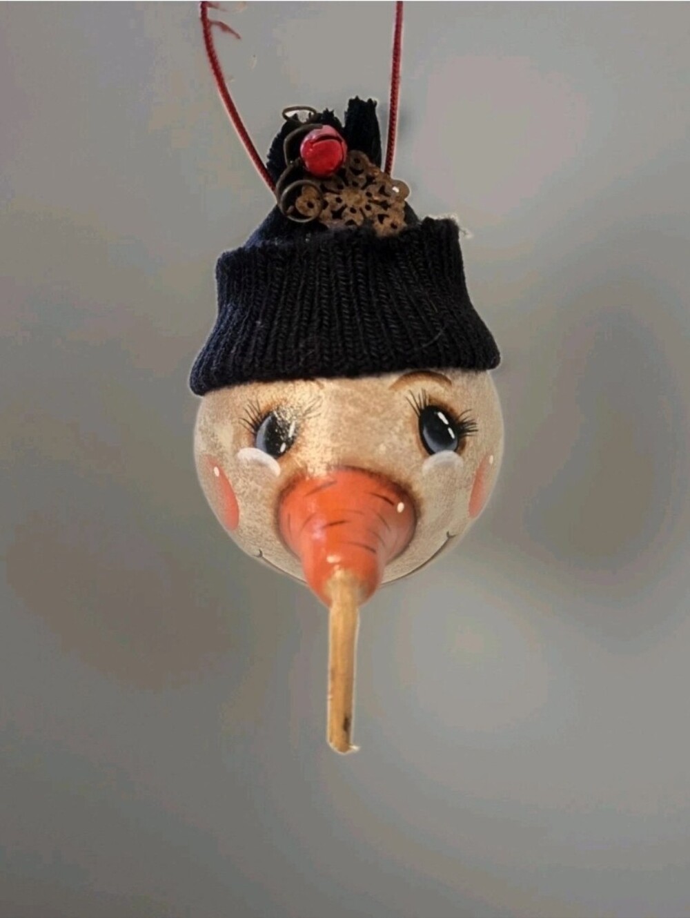 Vintage Handpainted Snowman Face Christmas Gourd Holiday Decor Ornament